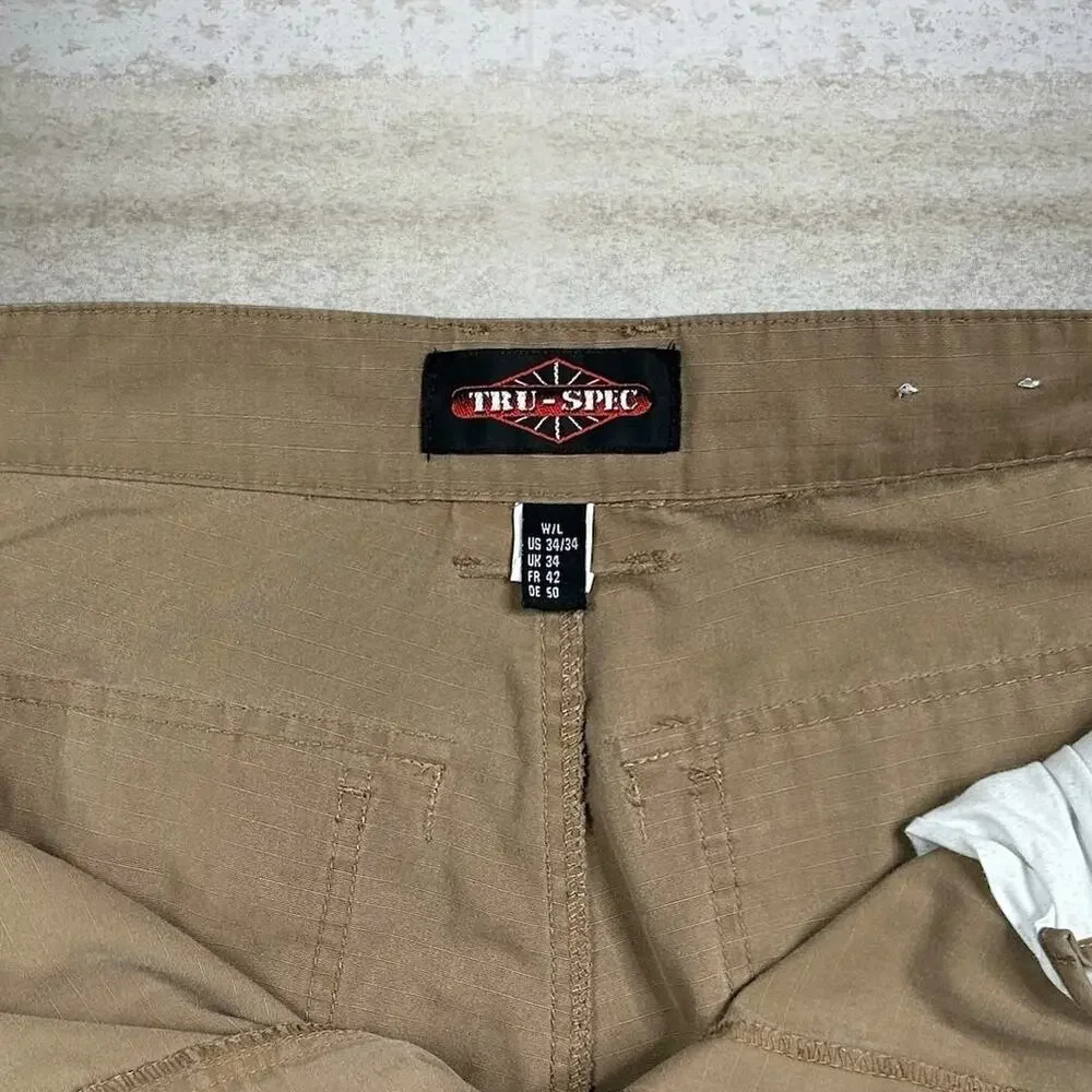 Vintage 90s Tru Spec Tactical Pants 34x34 Baggy Wide Leg Fit Tan Double Knees